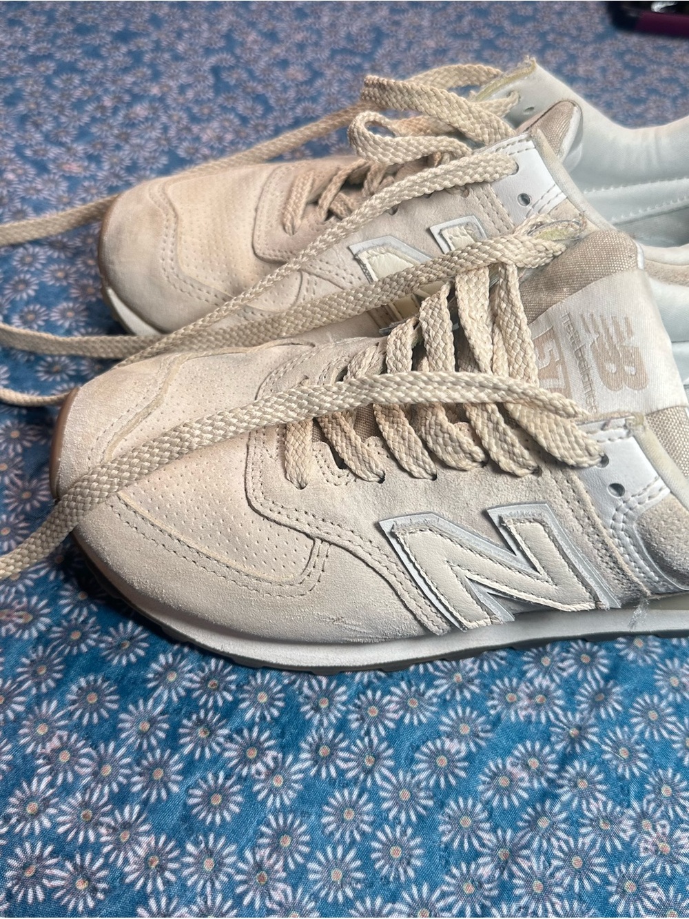 New Balance Cream and Beige Suede Casual Sneakers